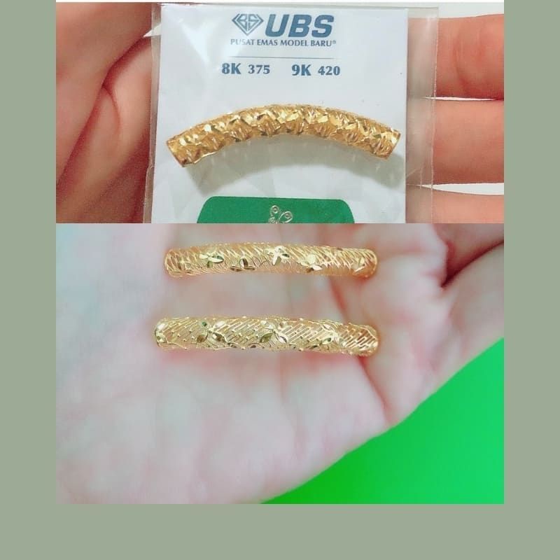 Charm gelang pipa panjang 4cm motif abstrak dan kupu UBS kadar 375 8K