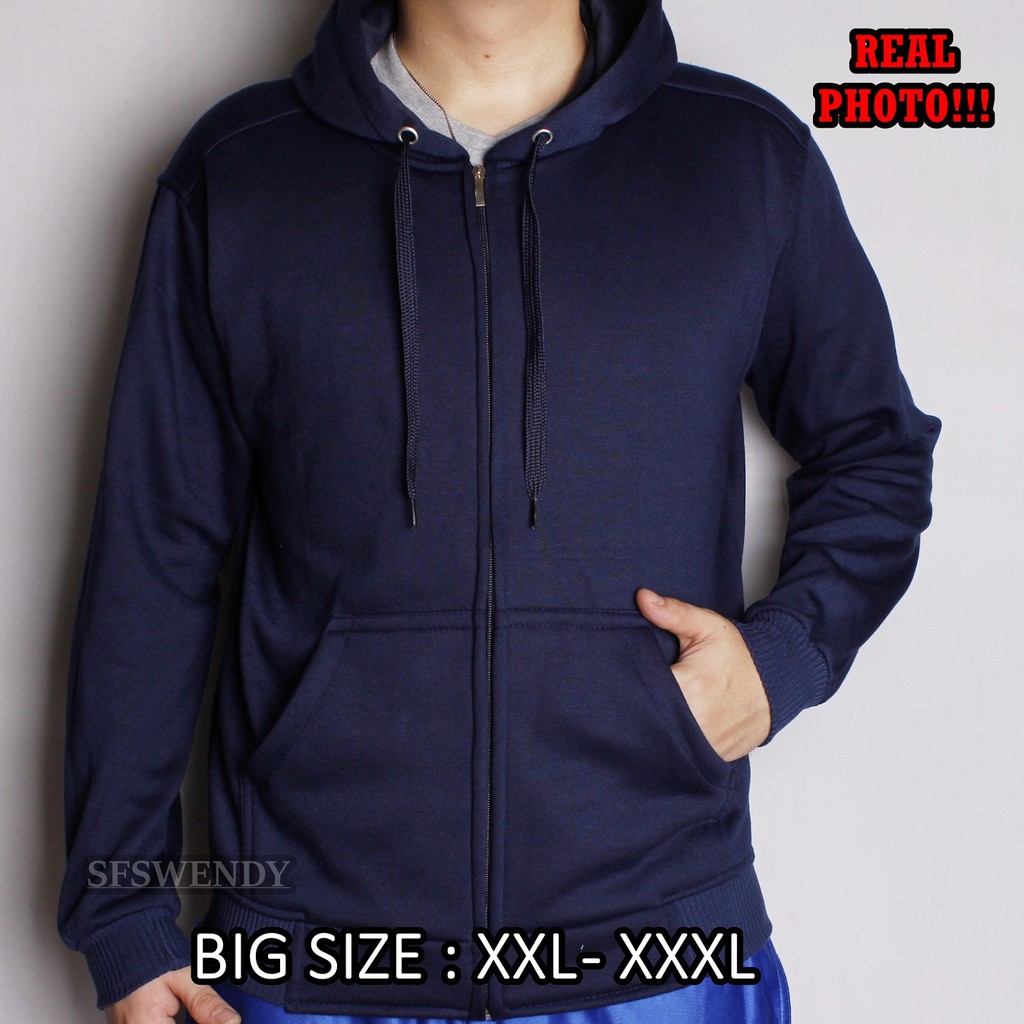 Jaket Pria Hoodie zipper polos Navy Biru dongker Ukuran Besar Lengkap M - XXXL original premium