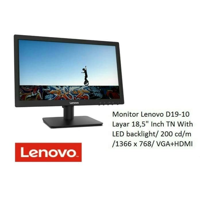 MONITOR LED LENOVO 18.5&quot; / 18 INCH D19-10 RESOLUSI 1366X768 60Hz GARANSI RESMI