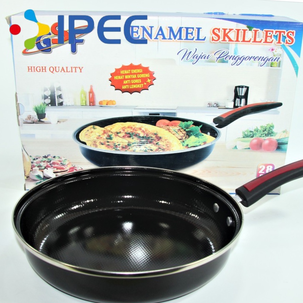 Panci Wajan Frypan Enamel Anti Gores GSF 30cm + TUTUP PANCI KACA GSF 4028/4130