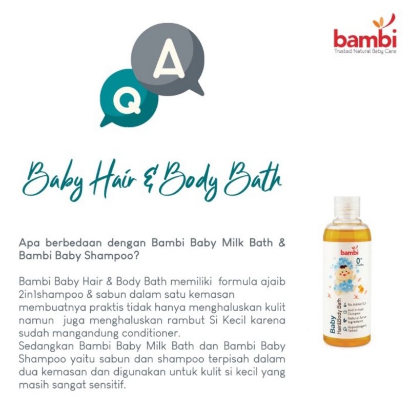 Bambi Baby Hair &amp; Body Bath 200 ml/Sabun &amp; Shampoo Bayi