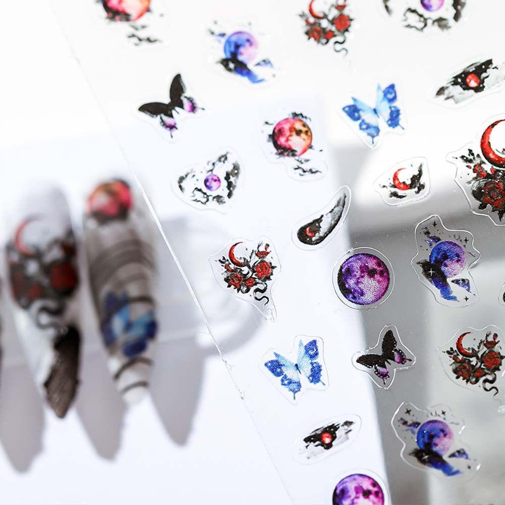 MXBEAUTY Halloween Stiker Kuku Fashion Kupu-Kupu Kerangka Perekat Diri Nail Art Dekorasi