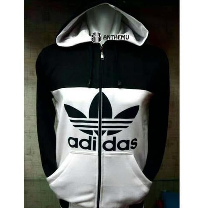 Jaket Adidas Sleting Hitam Putih Hoodie Adidas Atasan