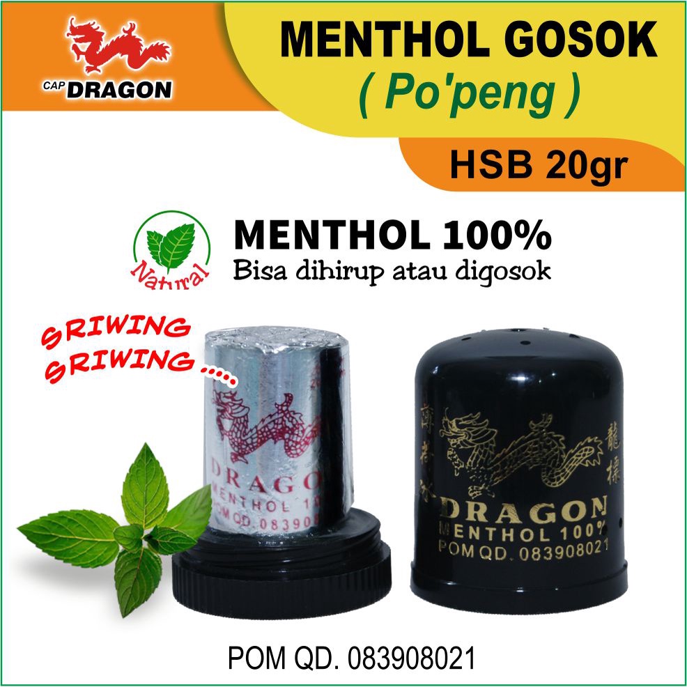 Dragon Menthol Po'Peng Dragon HAB HSB Inhealer Seperti Vicks Inhealer Menthol Pilek Hidung Tersumbat