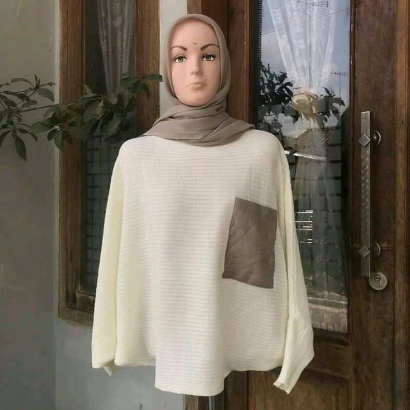 BLOUSE BATWING | BAJU SWEATER RAJUT | , ATASAN WANITA | BAJU RAJUT SAKU, BATWING SAKU