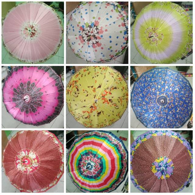 [cod] Payung Saten Kembang Motif Bunga 16 Jari Random