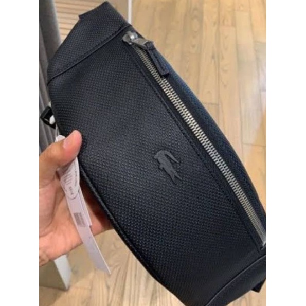 SALE TAS SELEMPANG LACOSTE SLING BAG BLACK / NAVY FULL LEATHER NEW ORIGINAL