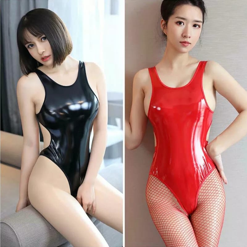 Ɛѵҽ Lingerie Bodysuit Sexy Wanita Kulit PU One Piece Thong 1302