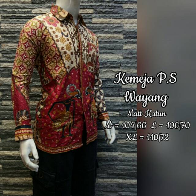 9tengbatik atasan pria kemeja batik lengan panjang L marun jambi sumatera sumatra