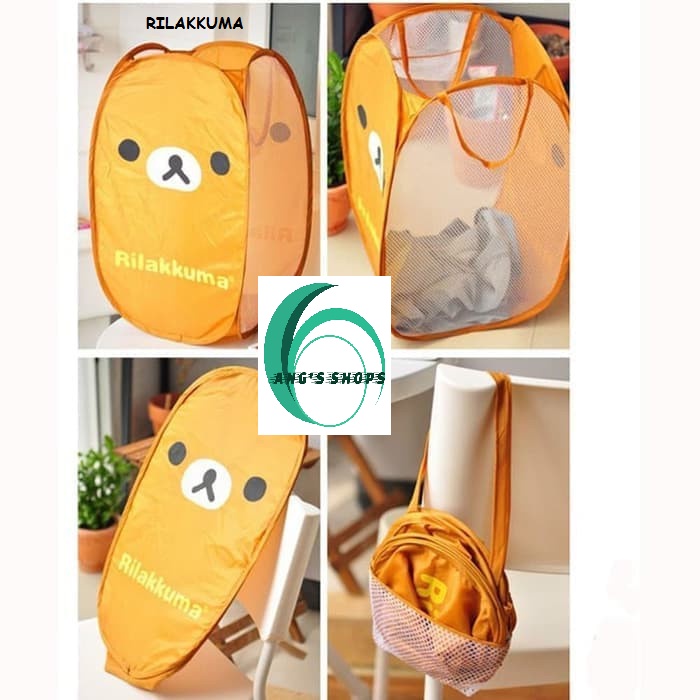 Keranjang Baju Lipat / Keranjang Baju / Keranjang Baju lipat Motif Karakter Jaring model rilakkuma kelinci monkey beruang MULTI FUNGSI organizer mainan anak