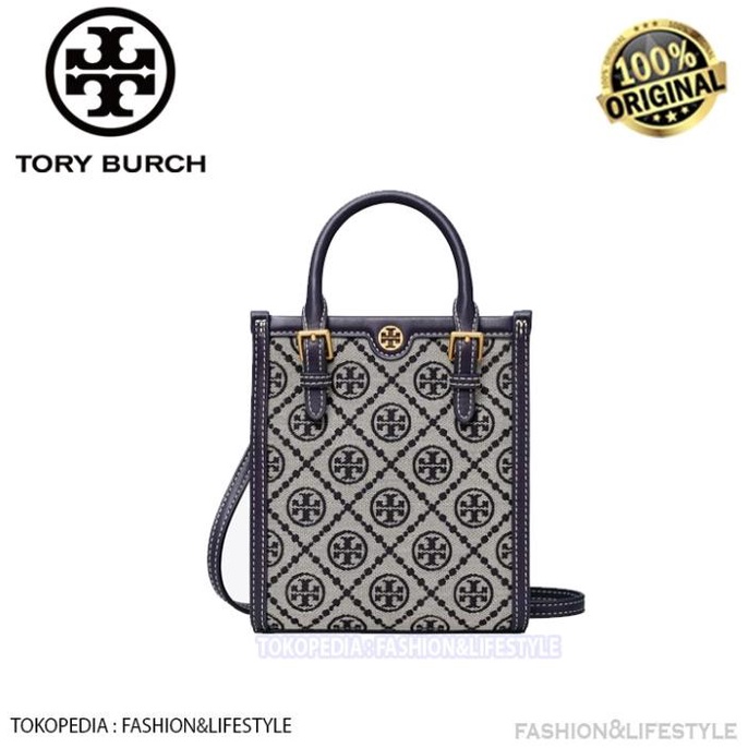 TORY BURCH T Monogram Mini Tote Jacquard Royal Navy ORIGINAL