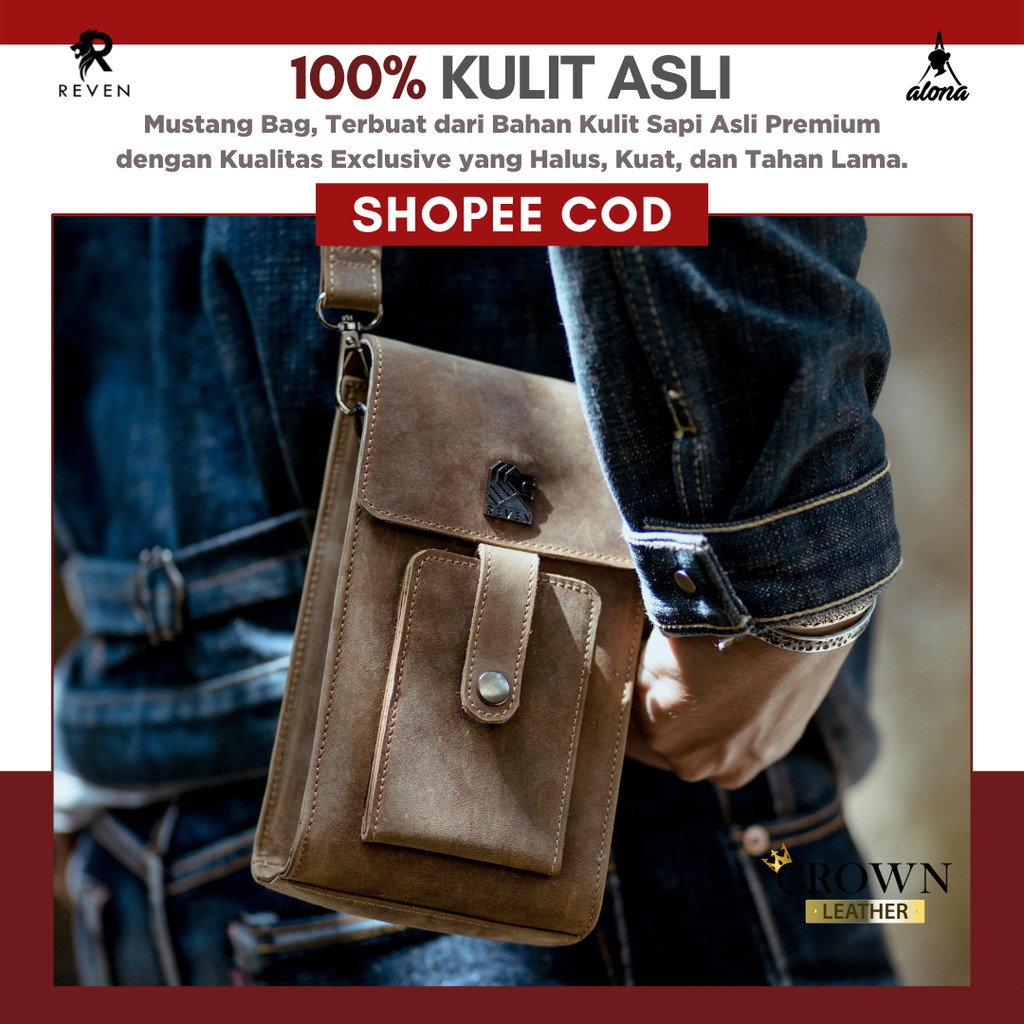 Tas Selempang Pria Wanita Tas Slempang Minibag Smartphone Bag Kulit Asli Cowok Mini Bag Sling Bag Slingbag Pria Wanita Multifungsi Muat HP dan Dompet Mustang Series SmartphoneBag