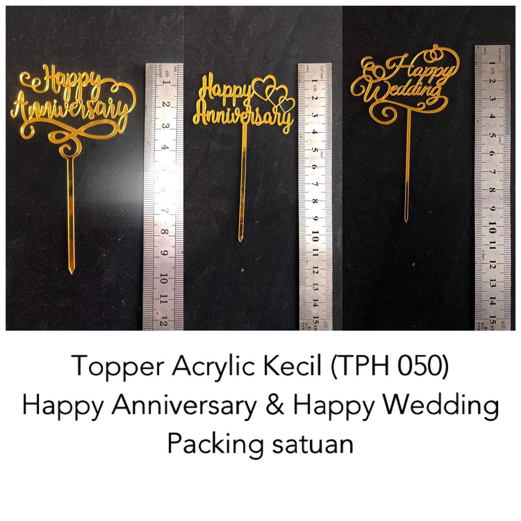 Topper Kue Acrylic Anniversarry / Wedding / Kecil Emas/ Cake Topper / Hiasan Kue / Kue