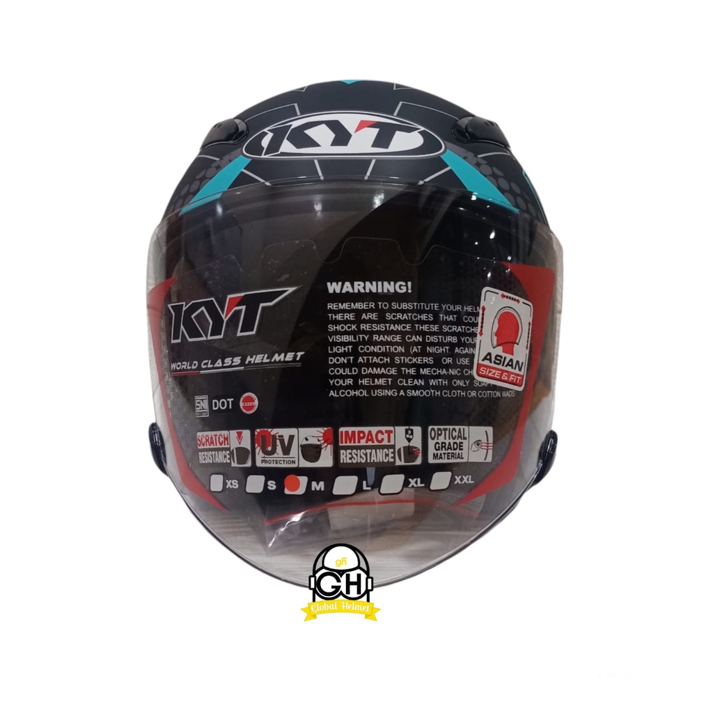 HELM KYT GALAXY FLAT R MATRIX BLACK MATT AQUA BLUE DOUBLE VISOR HALF FACE