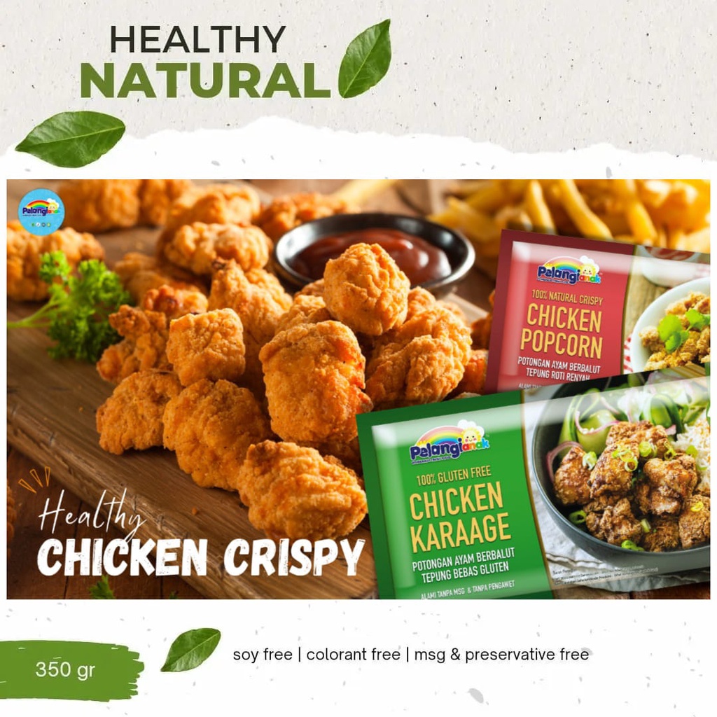 

Pelangi Anak Frozen Healthy Chicken Crispy Premium Halal No MSG Chicken Karaage / Chicken Popcorn 100% Dada Ayam Renyah Cemilan Anak Sehat Non MSG / Tanpa MSG dan Tanpa Pengawet