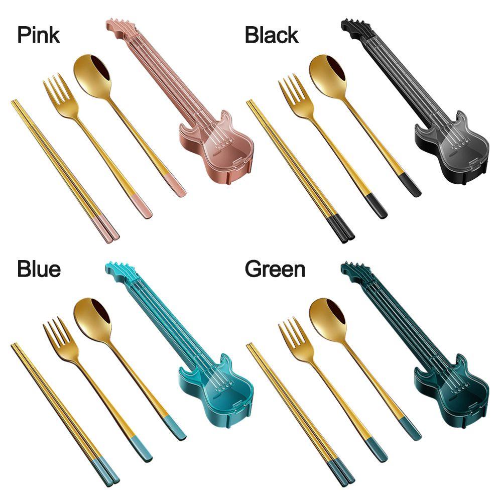 Top 3Pcs Cutlery Set Portable Perlengkapan Dapur Set Peralatan Makan Dengan Kotak Gitar