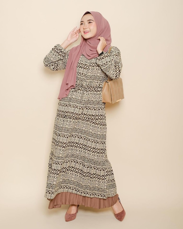 Dress Panjang Muslim Wanita Amadeya Tunik Wolfis Printed Original - Putih