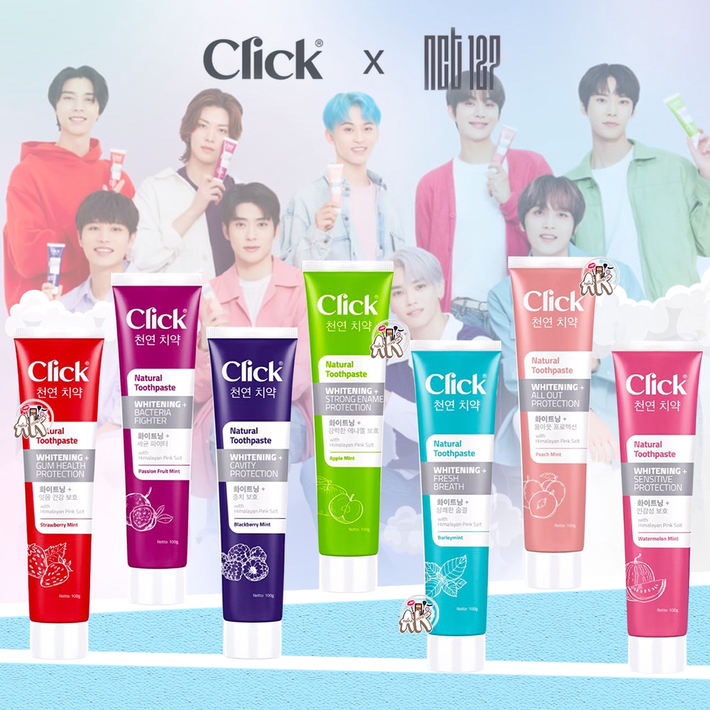 CLICK X NCT 127 NATURAL TOOTHPASTE WHITENING SERIES ( APPLE MINT / BARLEYMINT / BLACKBERRY MINT / PASSION FRUIT MINT / PEACH MINT / STRAWBERRY MINT / WATERMELON MINT )