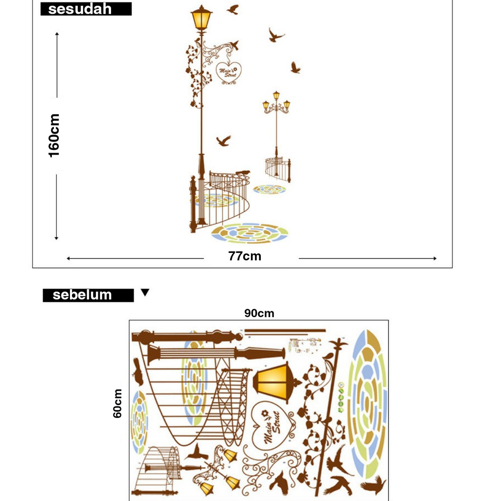RELIZA WALLSTICKER 60X90 LAMPU TAMAN COKELAT WALL STICKER DINDING JM7258