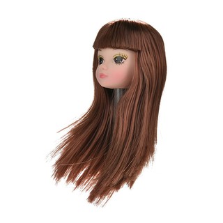 Kepala Boneka dengan Rambut  Panjang  Warna  Coklat  Tua  DIY 