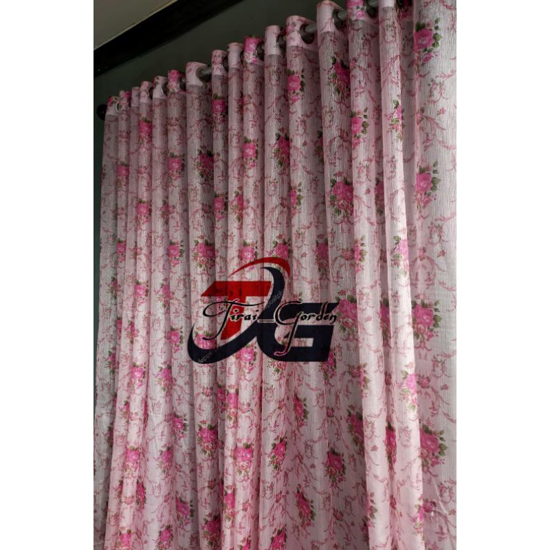 Gorden Vitrase Shabbycic Model Smokring Varian Warna Pink Hijau Ungu Coklat Biru