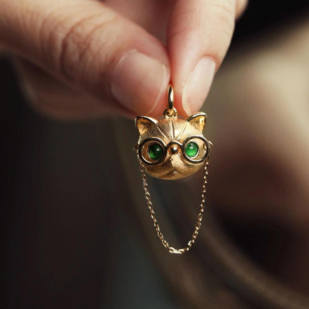 Needway Kalung Liontin Kucing Warna Emas Kucing Rantai Klavikula Fashion Perhiasan Jari Cincin Hadiah Perempuan Gaya Korea