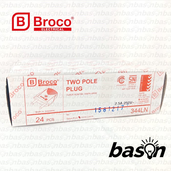 BROCO 344 STD 2-Pole Plug 2.5A 250V Black - Steker Biasa 344LN