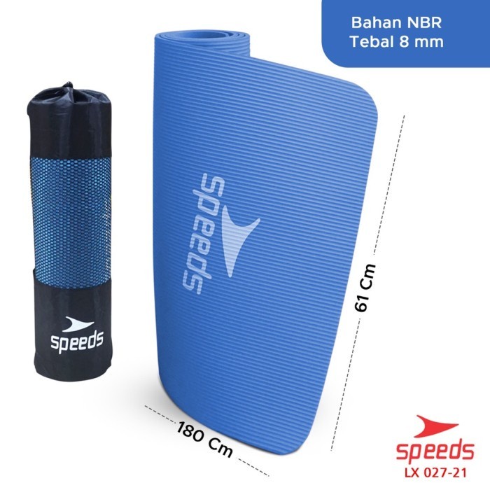 Premium Matras Yoga Mat Tebal 10MM Senam Matt Pilates PVC Camping - Hitam-Biru + Tas