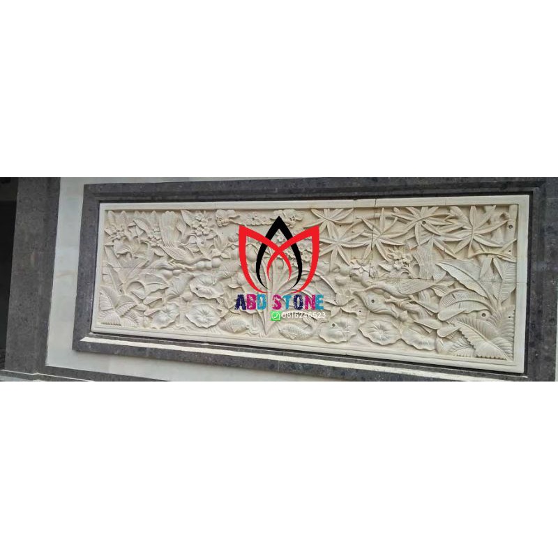 jual relief bunga batu ukir hiasan dinding