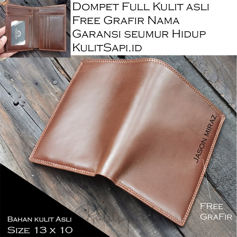 Dompet Kulit asli Full tanggung Model berdiri vertical Free Custom Logo atau Nama