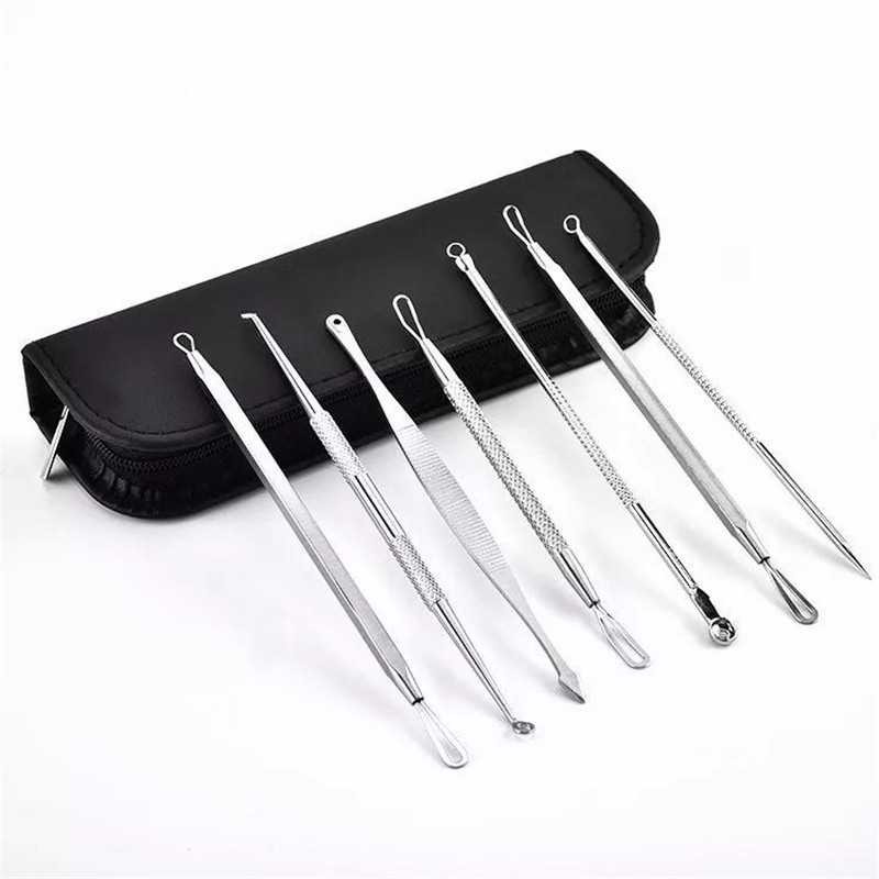 [ASLI] Alat Bantu Pemencet Pencet Jerawat Pengangkat Pembersih Komedo Blackhead Tweezer Stainless Steel 1 Set Murah Original