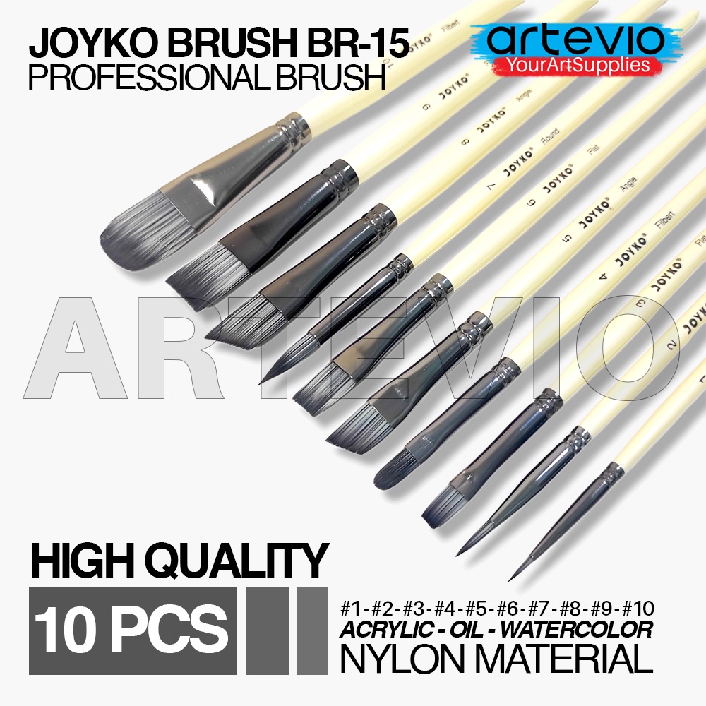 Kuas Cat Air Minyak Lukis Acrylic Brush Joyko BR-15 1 Set 10 Pcs