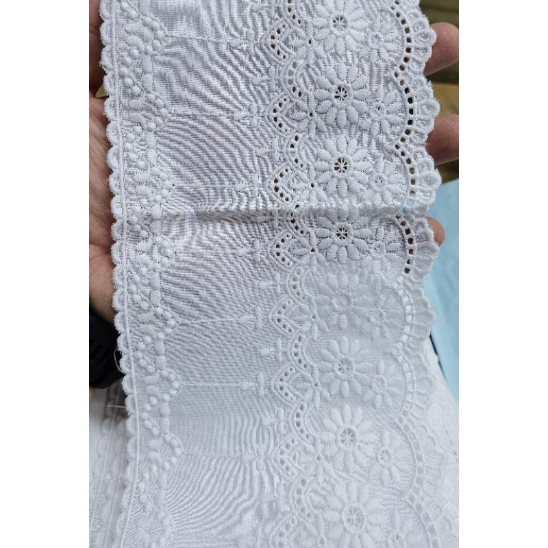 RENDA KATUN JEPANG LEBAR 12 CM KUALITAS HALUS BORDIR BENANG KATUN PER ROLL UTUH ISI 15 YARD