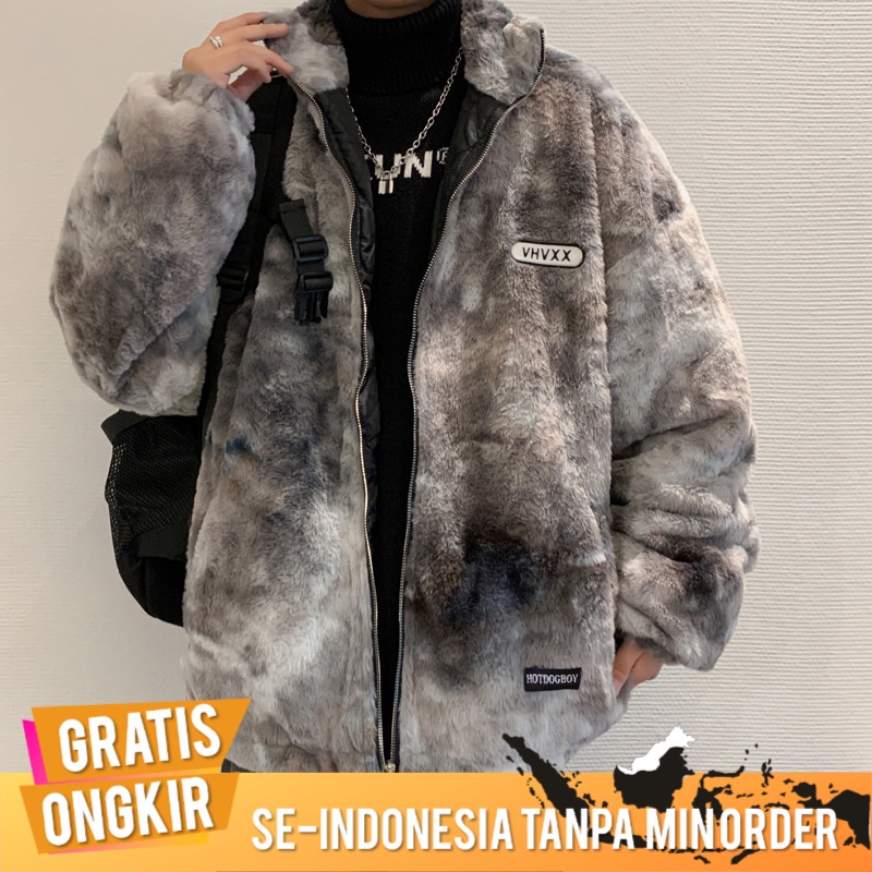 Outerwear Pria Dasi celup Domba Wol Mantel Musim ngin Hangat Pria Berlapis Kapas Mantel Bulu Berlapi