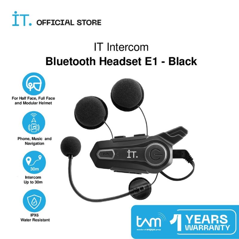 Intercom Helm IT E1 - Bluetooth headset Helmet interphone alat komunikasi motor Garansi TAM ORIGINAL