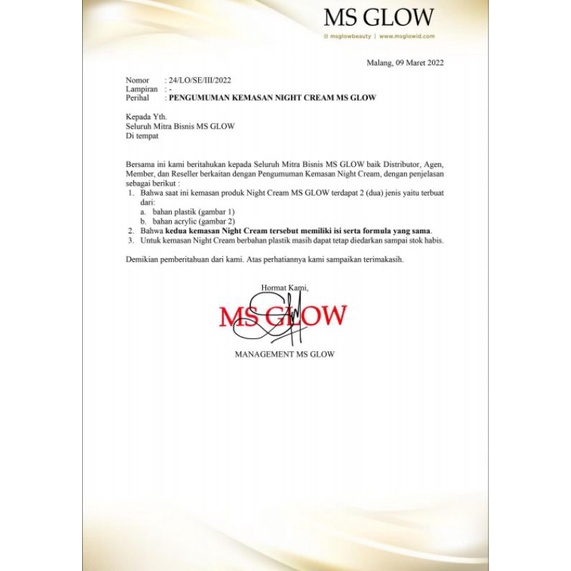 Night cream ms glow , whitening , acne , luminous , ultimate msglow