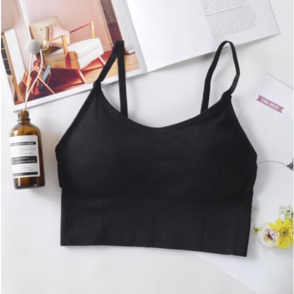 HC Bra Sport Wanita tanpa kawat Model Seamless kode B400 dengan Tali Strap Isi Busa Bergaya Sexy-HC3500 HITAM