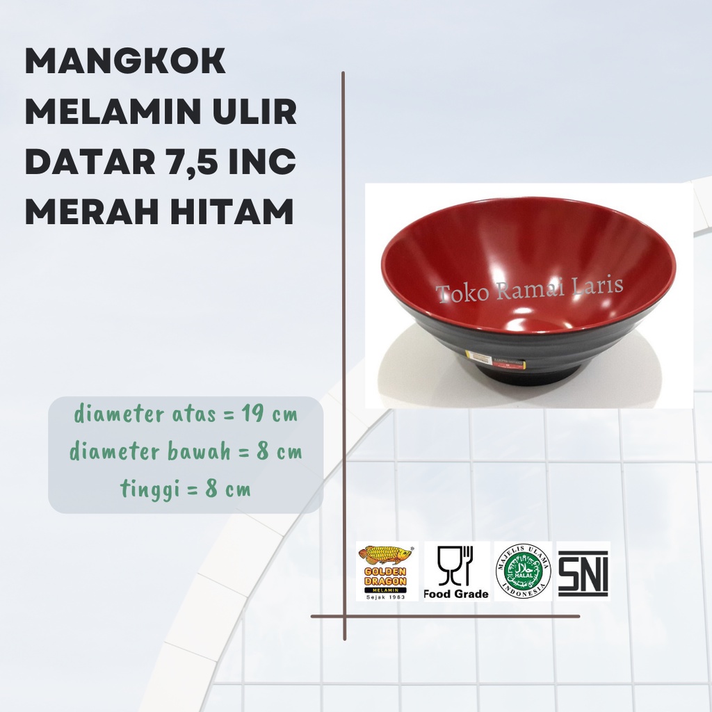 mangkok yg paling cocok buat RAMEN W75A4 Mangkok Melamin Ulir Datar 7.5 inch  Merah Hitam Golden Dra