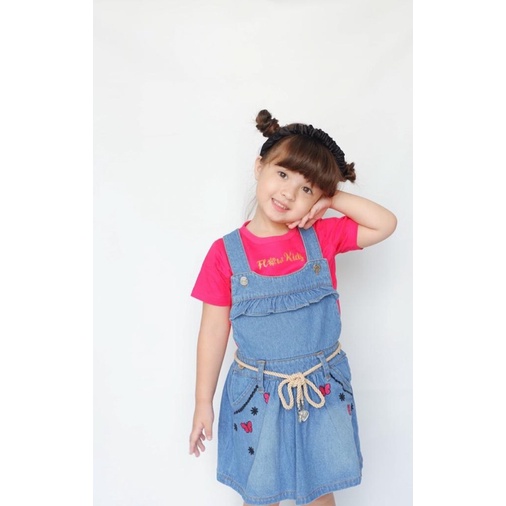 Flowkids Dress All Over Jeans Anak Perempuan - Dres Setelan Cewe Bahan Katun Usia 2 4 6 8 10 Tahun