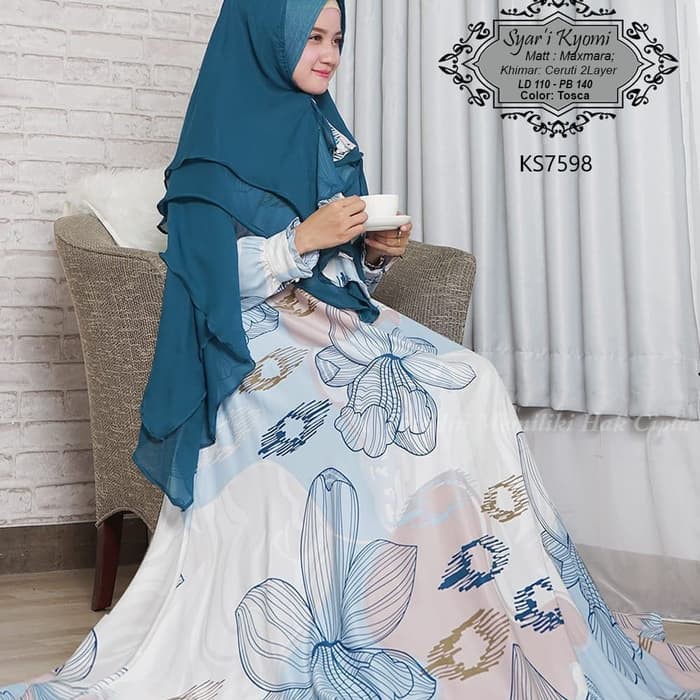 HOT SALE BAJU BUSANA MUSLIM GAMIS KYOMI SYARI TOSCA PLUS KHIMAR CERUTY 2 LAYER. - Merah Muda