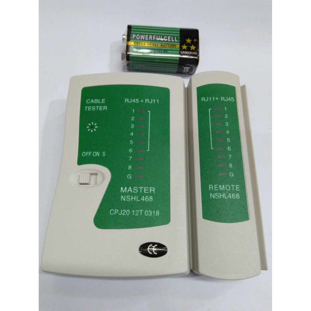 CABLE LAN TESTER RJ45 RJ11 + BATTTERY TESTER KABEL JARINGAN  CAT5 UTP / NETWORK  PLUS BATTERY