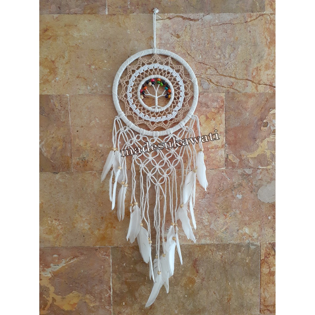 Dream catcher sulam variasi bulu ayam panjang 75cm