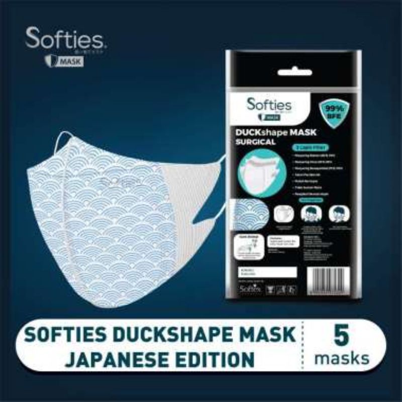 Softies duckshape mask surgical 3ply, isi 5 pcs