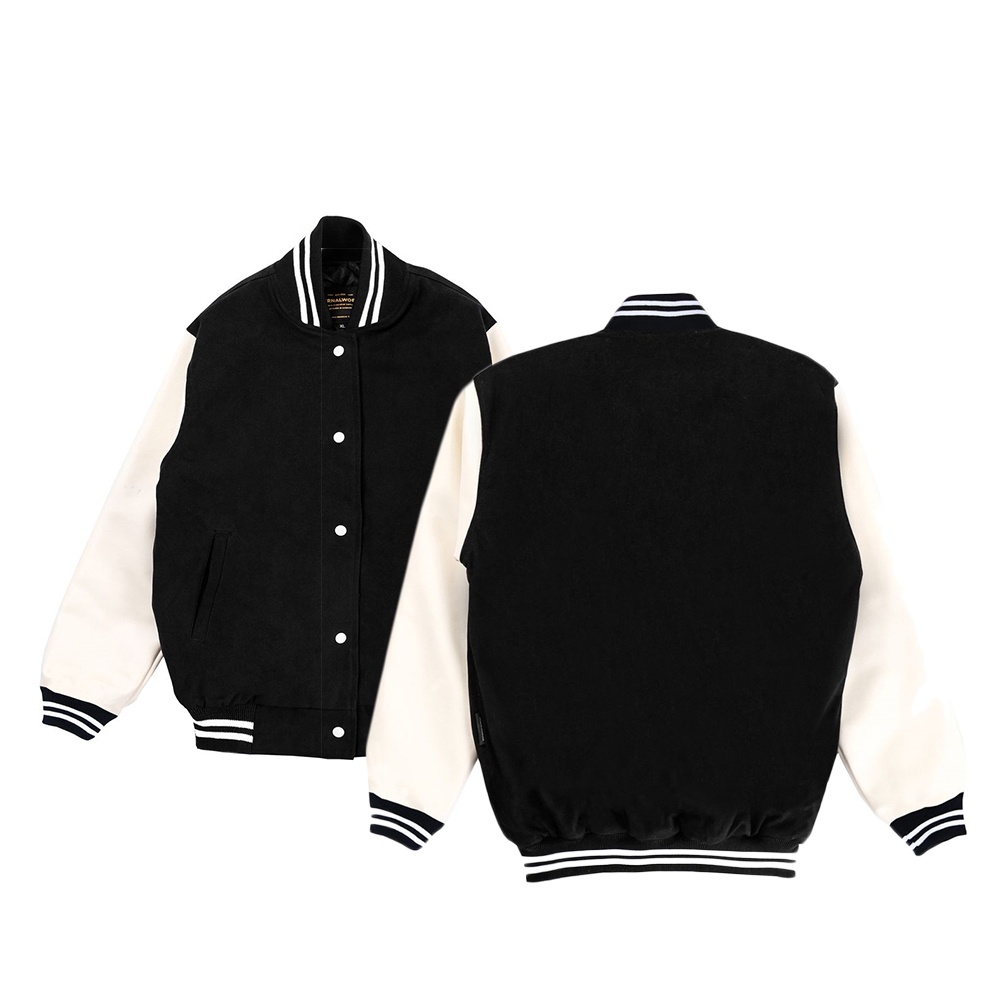 ETERNALWORKS BASIC BLACK  VARSITY JACKET - JAKET VARSITY - JAKET BOMBER