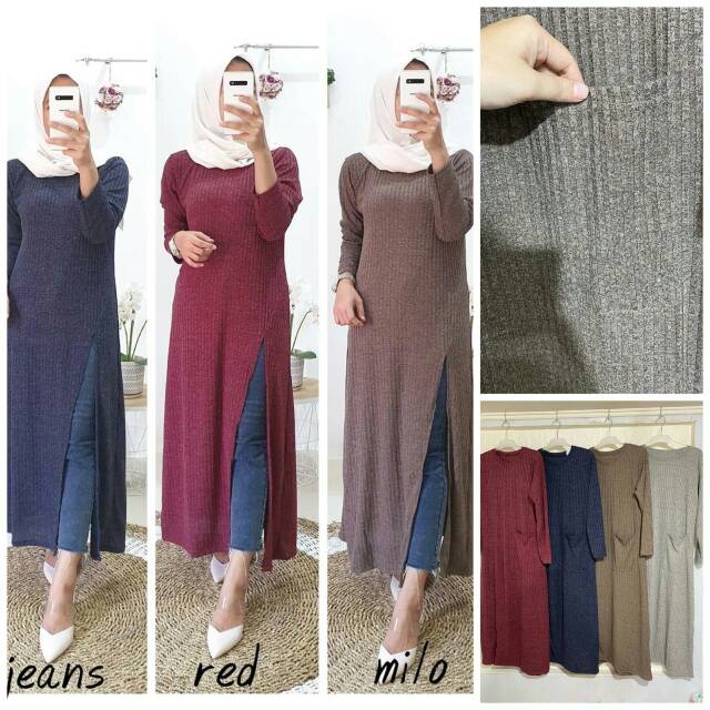 Long tunik rajut belah depan