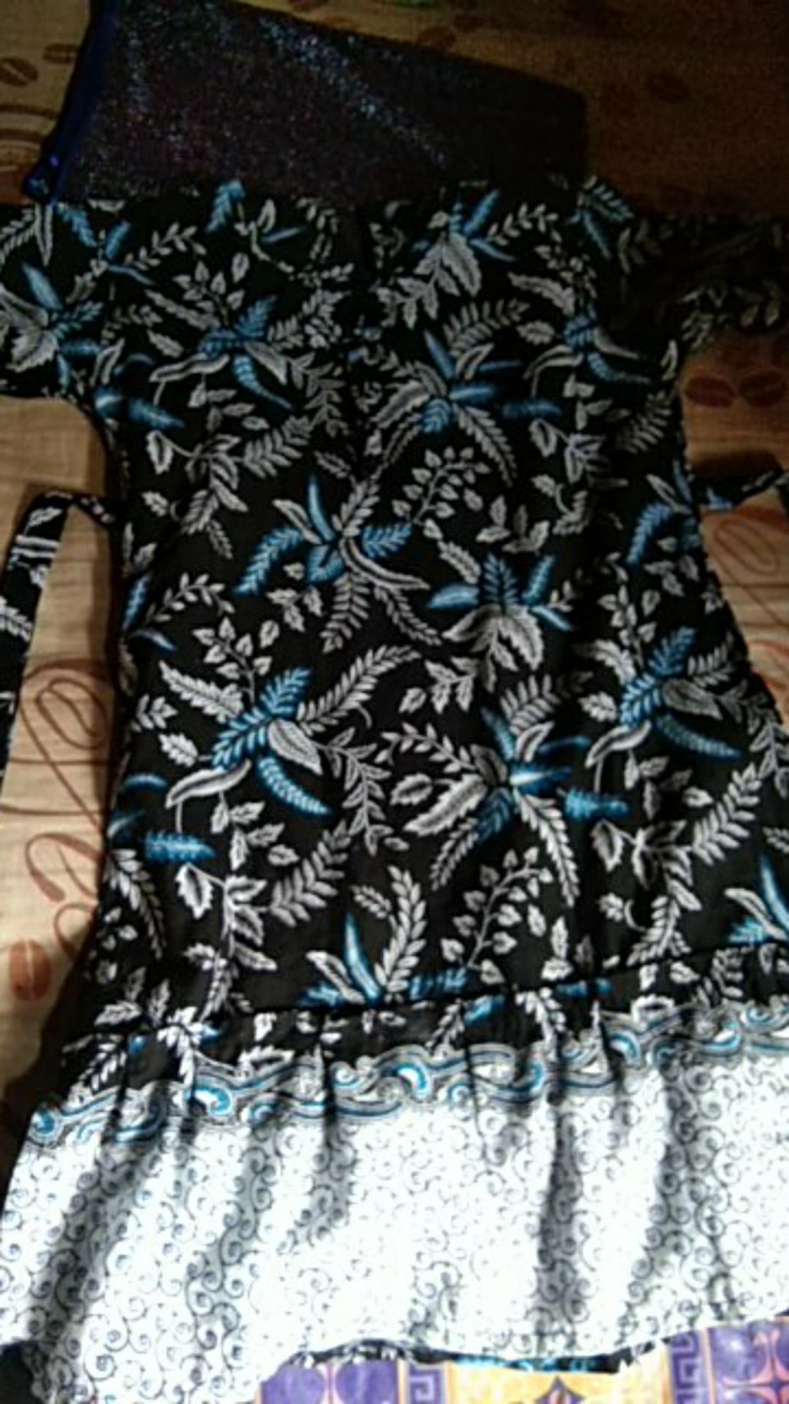 Batik Couple Keluarga Sania Ruffle Ori Ndoro Jowi Dnt Kate Garansi Termurah - Motif Blarak Biru