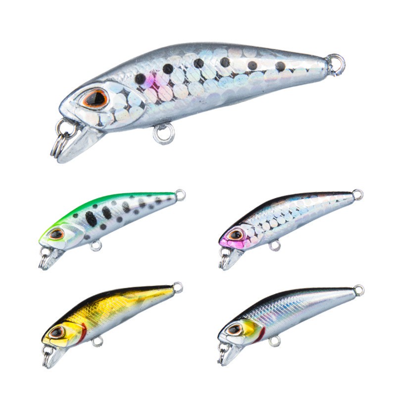 5pcs 3D Mata Ikan Kecil Tenggelam 2treble Hook Metal Minnow 3.5G /4.5Cm Memancing Umpan 5warna Umpan Pancing Semua Kedalaman Umpan Lure Double Fishing Ring Aksesoris Lure for Fishing