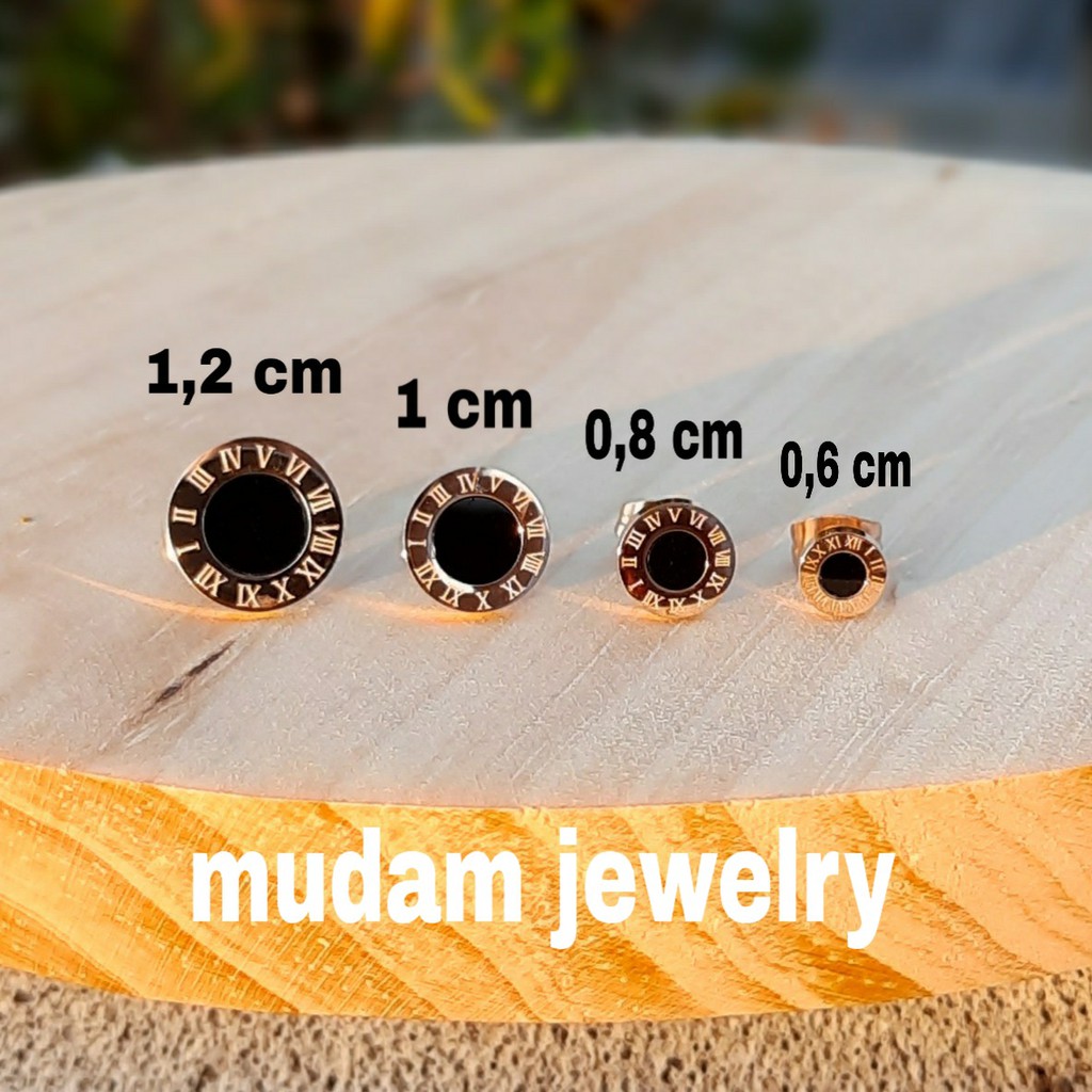 Anting Titanium Stud B<lgr Angka Romawi Untuk Wanita dan Pria Warna Rose Gold, Gold dan Silver-1