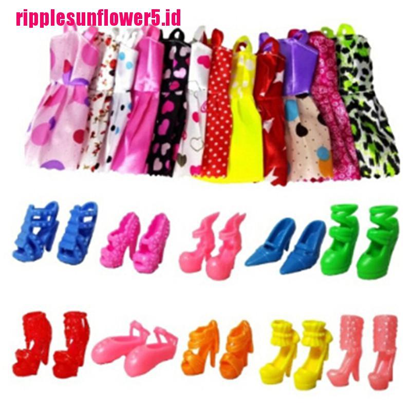 10pcs Dress Boneka Handmade + 10pcs Sepatu High Heels