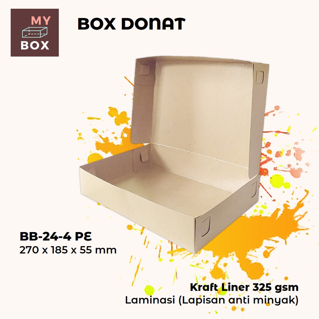 

BOX DUS KARDUS KOTAK DONAT BROWNIES KUE ROTI BB-24-4 PE 27x18.5x5.5 KRAFT PAPER 325 gsm LAMINASI